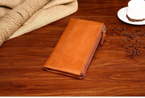Planet Gates Casual Men's Purses Double Zipper Clutch Bag Genuine Leather Men Wallets Leather Man Wallet Long Male Wristlet Purse Card