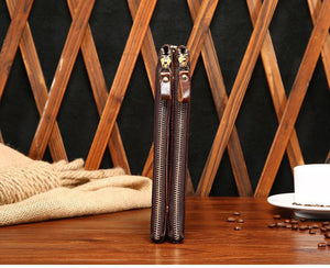 Planet Gates Casual Men's Purses Double Zipper Clutch Bag Genuine Leather Men Wallets Leather Man Wallet Long Male Wristlet Purse Card