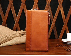Planet Gates Casual Men's Purses Double Zipper Clutch Bag Genuine Leather Men Wallets Leather Man Wallet Long Male Wristlet Purse Card