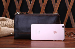 Planet Gates Casual Men's Purses Double Zipper Clutch Bag Genuine Leather Men Wallets Leather Man Wallet Long Male Wristlet Purse Card