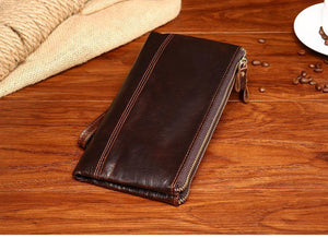 Planet Gates Casual Men's Purses Double Zipper Clutch Bag Genuine Leather Men Wallets Leather Man Wallet Long Male Wristlet Purse Card