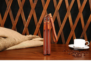Planet Gates Casual Men's Purses Double Zipper Clutch Bag Genuine Leather Men Wallets Leather Man Wallet Long Male Wristlet Purse Card