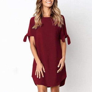 Planet Gates Casual Style Lace-Up Curved Hem Summer Dress 2018 Women O Neck Short Sleeve Mini Loose T Shirt Dress Beach Vestidos