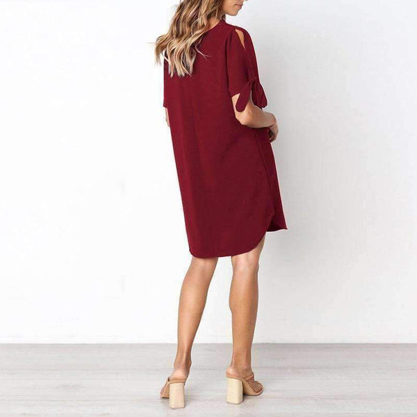 Planet Gates Casual Style Lace-Up Curved Hem Summer Dress 2018 Women O Neck Short Sleeve Mini Loose T Shirt Dress Beach Vestidos