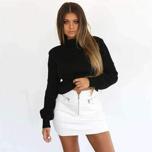 Planet Gates Casual Sweaters Cotton Winter Long Sleeve Crop Top 2018 Autumn Knitted Pullover Ladies High Neck Sweaters Female Mujer