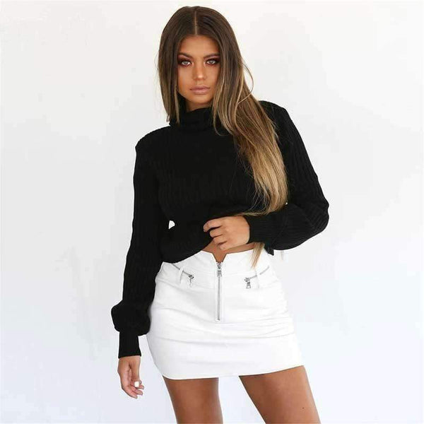 Planet Gates Casual Sweaters Cotton Winter Long Sleeve Crop Top 2018 Autumn Knitted Pullover Ladies High Neck Sweaters Female Mujer