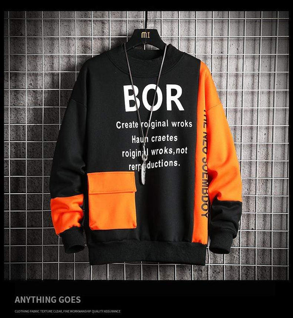 Planet Gates Casual Sweatshirt Men  New Streetwear Hoodies Letter Printing Mens Patchwork Sweatshirts Male O-Neck Top Pullover Tracksuit