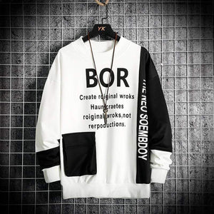 Planet Gates Casual Sweatshirt Men  New Streetwear Hoodies Letter Printing Mens Patchwork Sweatshirts Male O-Neck Top Pullover Tracksuit