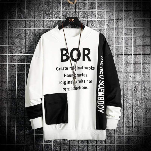 Planet Gates Casual Sweatshirt Men  New Streetwear Hoodies Letter Printing Mens Patchwork Sweatshirts Male O-Neck Top Pullover Tracksuit