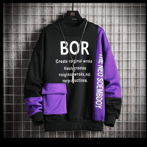 Planet Gates Casual Sweatshirt Men  New Streetwear Hoodies Letter Printing Mens Patchwork Sweatshirts Male O-Neck Top Pullover Tracksuit