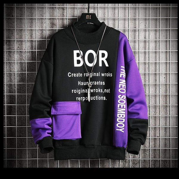 Planet Gates Casual Sweatshirt Men  New Streetwear Hoodies Letter Printing Mens Patchwork Sweatshirts Male O-Neck Top Pullover Tracksuit