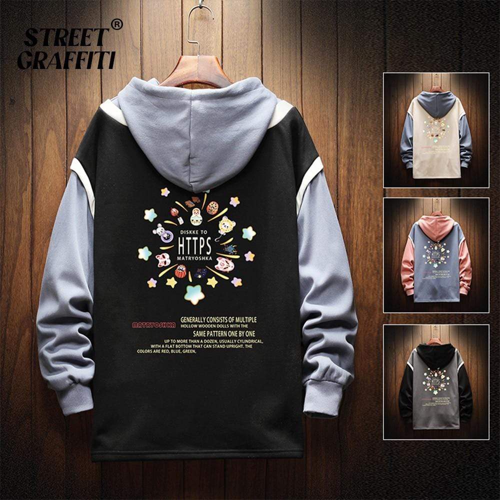 Planet Gates Casual Sweatshirts Hoodie Harajuku Vintage Painted Style Splicing Hip Hop Creativity Streetwear Male 2021 Cotton Men Hoodies