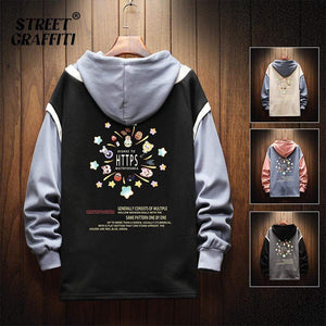 Planet Gates Casual Sweatshirts Hoodie Harajuku Vintage Painted Style Splicing Hip Hop Creativity Streetwear Male 2021 Cotton Men Hoodies