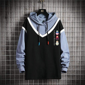 Casual Sweatshirts Hoodie Harajuku Vintage Painted Style Splicing Hip Hop Creativity Streetwear Male 2021 Cotton Men Hoodies