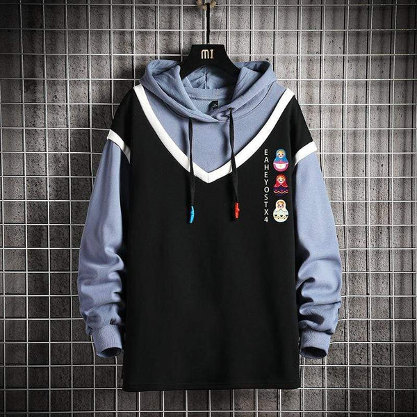 Casual Sweatshirts Hoodie Harajuku Vintage Painted Style Splicing Hip Hop Creativity Streetwear Male 2021 Cotton Men Hoodies