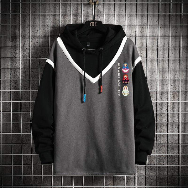 Casual Sweatshirts Hoodie Harajuku Vintage Painted Style Splicing Hip Hop Creativity Streetwear Male 2021 Cotton Men Hoodies