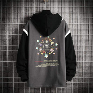 Planet Gates Casual Sweatshirts Hoodie Harajuku Vintage Painted Style Splicing Hip Hop Creativity Streetwear Male 2021 Cotton Men Hoodies