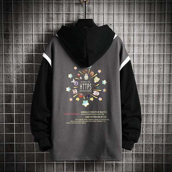 Planet Gates Casual Sweatshirts Hoodie Harajuku Vintage Painted Style Splicing Hip Hop Creativity Streetwear Male 2021 Cotton Men Hoodies