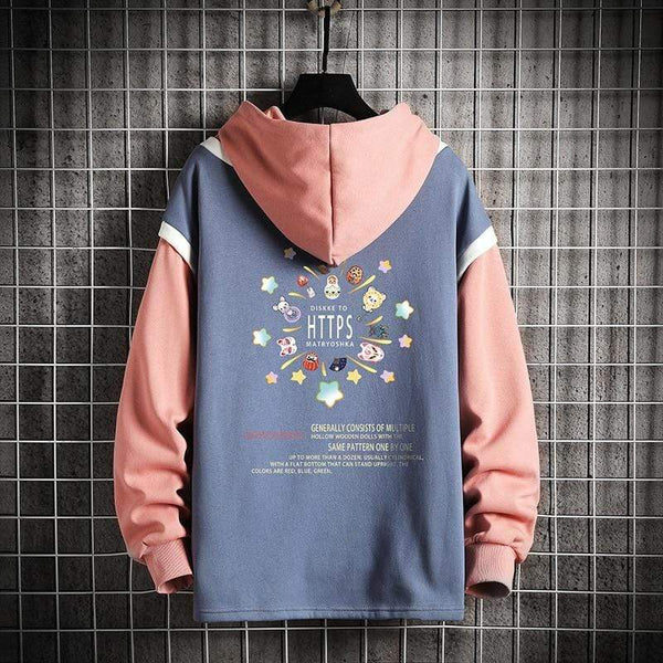 Planet Gates Casual Sweatshirts Hoodie Harajuku Vintage Painted Style Splicing Hip Hop Creativity Streetwear Male 2021 Cotton Men Hoodies