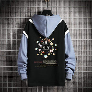 Planet Gates Casual Sweatshirts Hoodie Harajuku Vintage Painted Style Splicing Hip Hop Creativity Streetwear Male 2021 Cotton Men Hoodies