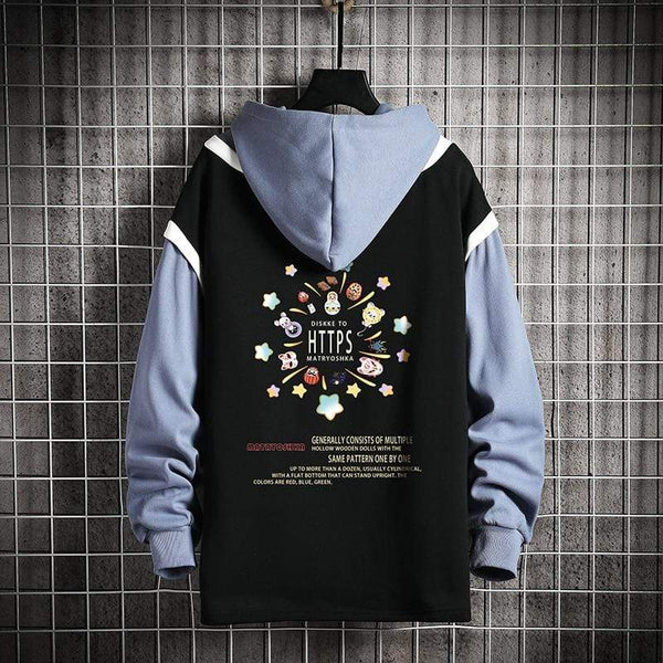 Planet Gates Casual Sweatshirts Hoodie Harajuku Vintage Painted Style Splicing Hip Hop Creativity Streetwear Male 2021 Cotton Men Hoodies