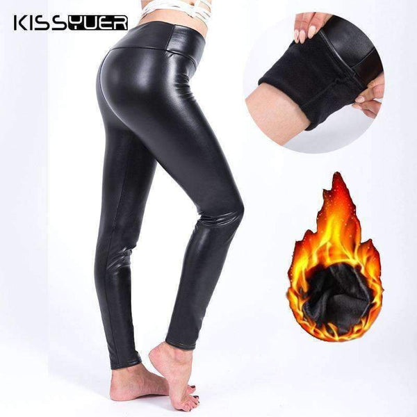 Planet Gates Casual Women Faux Leather Leggings Winter High Waist Leggins Ankle-length Sexy Velvet Female Legging Warm Pants Legins