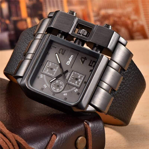Planet Gates Casual Wristwatch Square Dial Wide Strap Men's Quartz Watch Luxury Brand Male Clock Super Big Men Watches montre homme