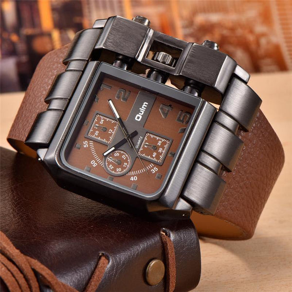 Planet Gates Casual Wristwatch Square Dial Wide Strap Men's Quartz Watch Luxury Brand Male Clock Super Big Men Watches montre homme