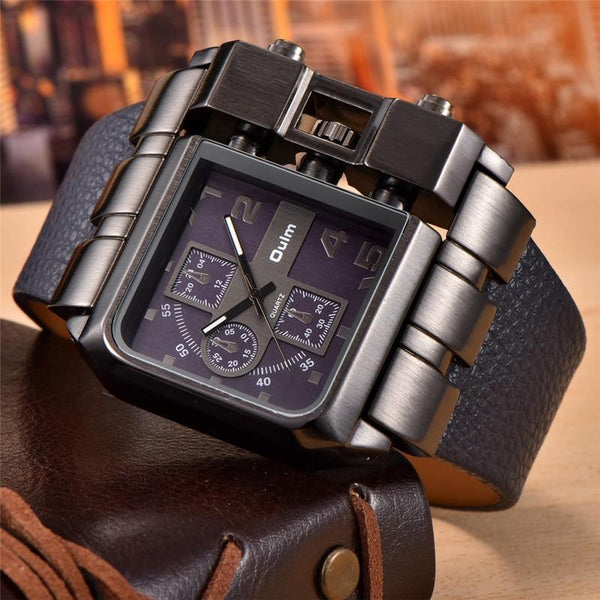 Planet Gates Casual Wristwatch Square Dial Wide Strap Men's Quartz Watch Luxury Brand Male Clock Super Big Men Watches montre homme