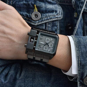 Planet Gates Casual Wristwatch Square Dial Wide Strap Men's Quartz Watch Luxury Brand Male Clock Super Big Men Watches montre homme