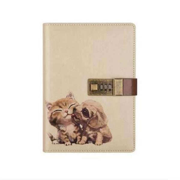 Planet Gates Cat and Dog Individual Logo Custom B6 Notebook Writing Pads Lock Password PU Leather Notepad Travelers Office School Diary Binder Gift