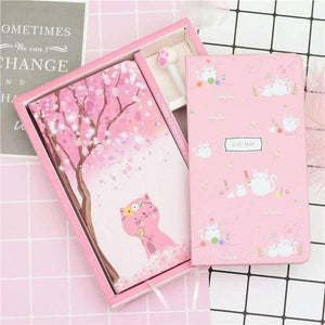 Planet Gates Cat Life Cherry Diary Notebook Book Notebooks Notepad Thickening Small Refreshing Notepad Writing Pads with Box School