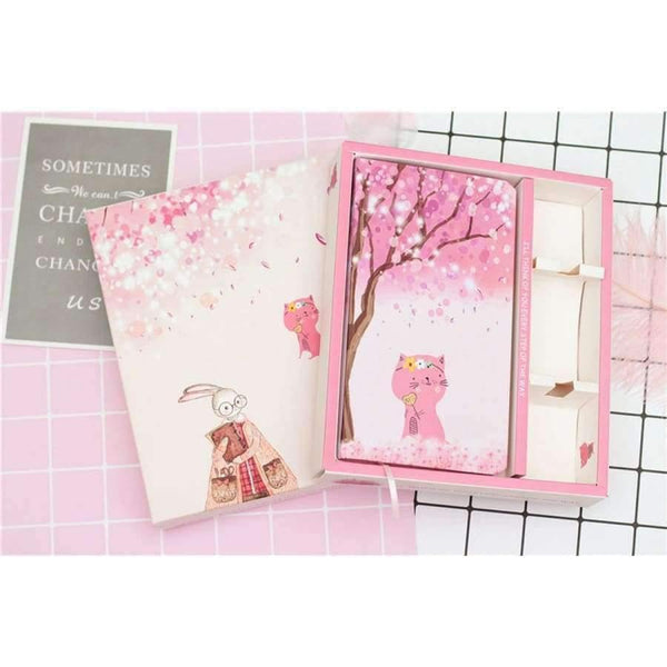 Planet Gates Cat Life Cherry Diary Notebook Book Notebooks Notepad Thickening Small Refreshing Notepad Writing Pads with Box School