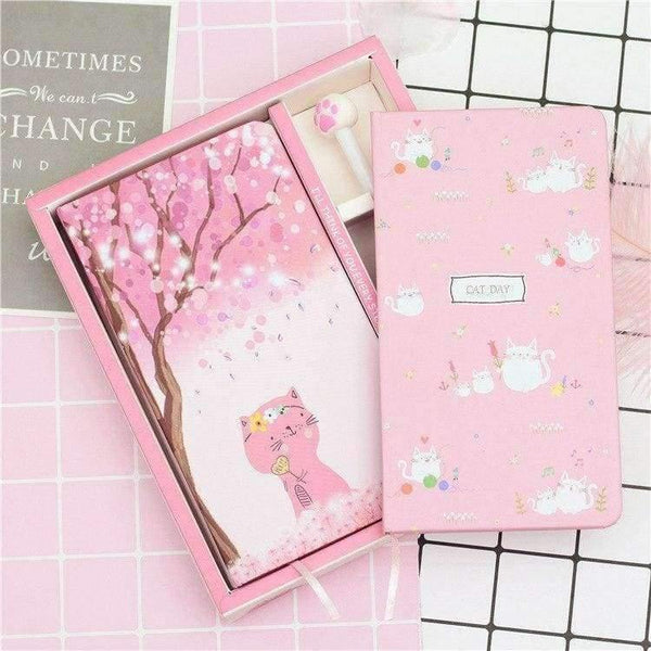 Planet Gates Cat Life Cherry Diary Notebook Book Notebooks Notepad Thickening Small Refreshing Notepad Writing Pads with Box School
