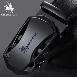 Brand Fashion Automatic Buckle Black Genuine Leather Belt Men's Belts Cow Leather Belts For Men 3.5cm Width WQE789
