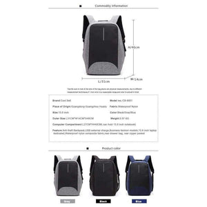 Planet Gates CB8001 Black / 15 Inches Cool Bell Brand Waterproof 15.6 inch Men Women Backpack Anti-theft Business Backpack Bag for Laptop Computer External USB Charge