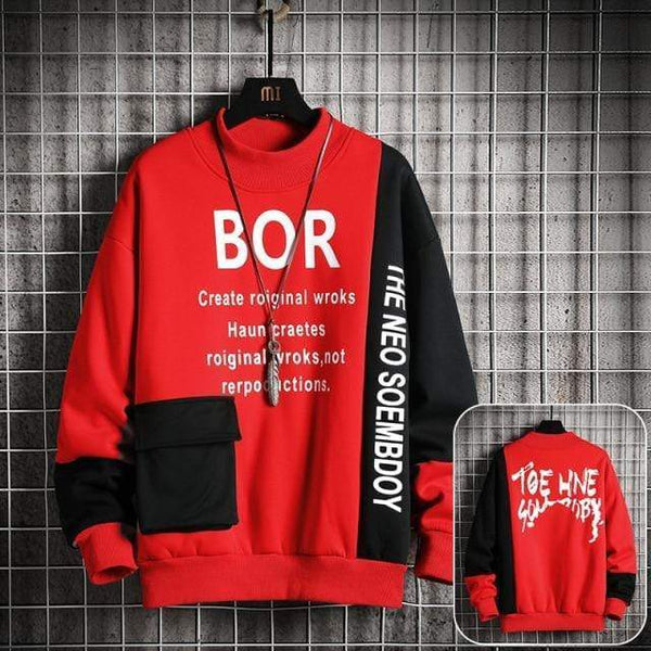 Planet Gates CBD183 Red / XXXL Casual Sweatshirt Men  New Streetwear Hoodies Letter Printing Mens Patchwork Sweatshirts Male O-Neck Top Pullover Tracksuit