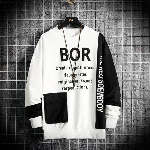 Planet Gates CBD183 White / L Casual Sweatshirt Men  New Streetwear Hoodies Letter Printing Mens Patchwork Sweatshirts Male O-Neck Top Pullover Tracksuit