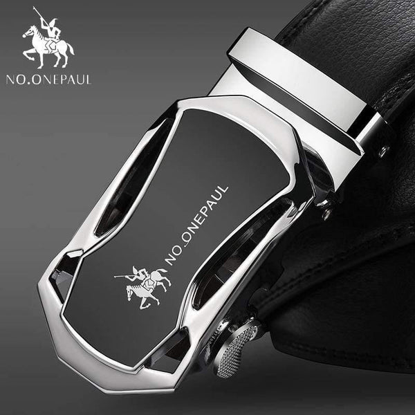 Brand Fashion Automatic Buckle Black Genuine Leather Belt Men's Belts Cow Leather Belts For Men 3.5cm Width WQE789