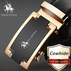 Planet Gates CD / 100cm Brand Fashion Automatic Buckle Black Genuine Leather Belt Men's Belts Cow Leather Belts for Men 3.5cm Width