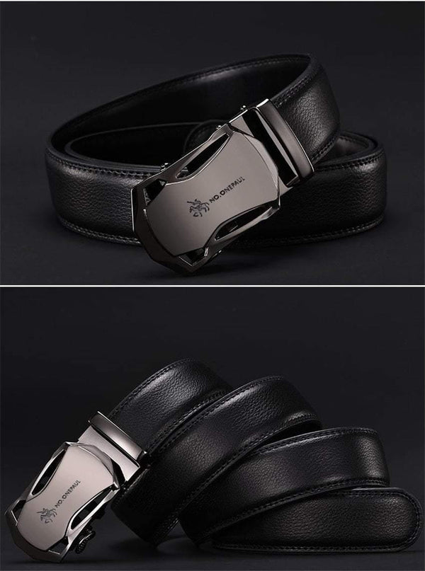 Planet Gates CD / 100cm Brand Fashion Automatic Buckle Black Genuine Leather Belt Men's Belts Cow Leather Belts for Men 3.5cm Width