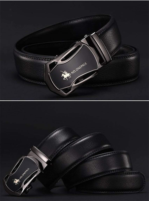 Planet Gates CD / 100cm Brand Fashion Automatic Buckle Black Genuine Leather Belt Men's Belts Cow Leather Belts for Men 3.5cm Width