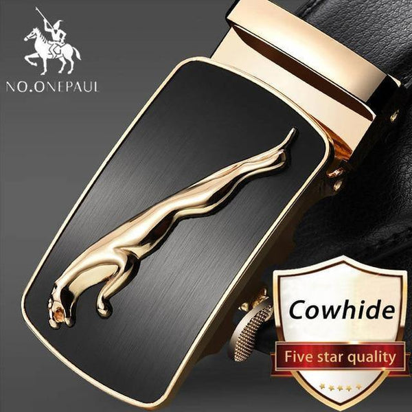 Planet Gates CD / 100cm Brand Fashion Automatic Buckle Black Genuine Leather Belt Men's Belts Cow Leather Belts for Men 3.5cm Width