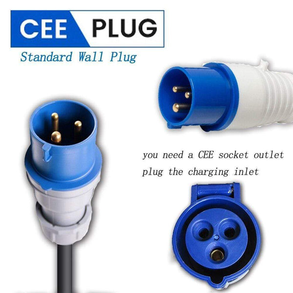 Planet Gates CEE Plug 220V-240V Car Charging Cable Electric Vehicle EV Charger Type 2 32 Amp Portable EVSE, IEC 62196-2