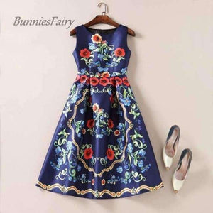 Planet Gates Celebrity-inspired Women Elegant Vintage Retro Flower Floral Print Vest Dresses Sleeveless O-Neck Vestido de Fiesta