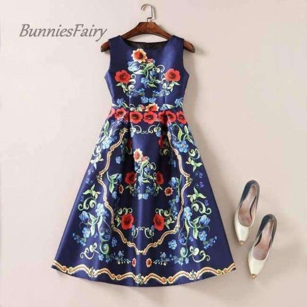 Planet Gates Celebrity-inspired Women Elegant Vintage Retro Flower Floral Print Vest Dresses Sleeveless O-Neck Vestido de Fiesta