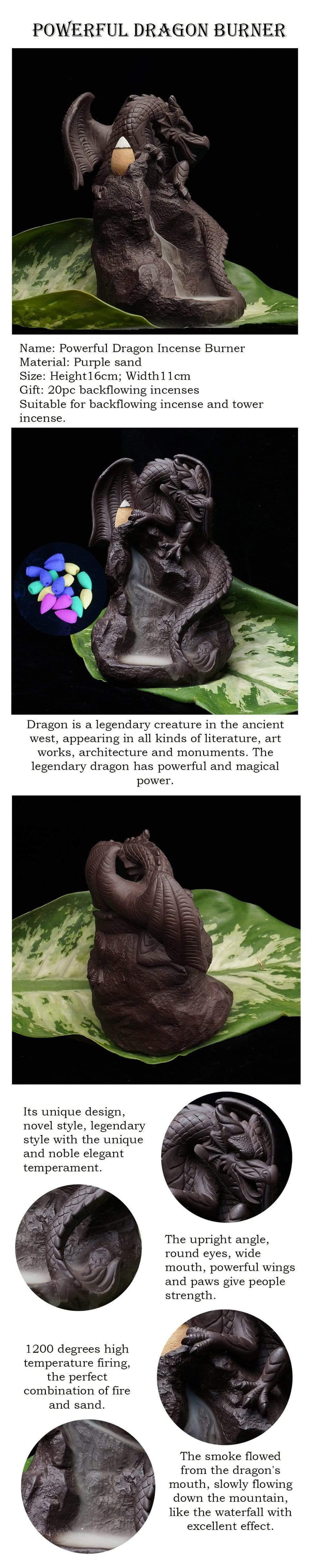 Ceramic Backflow Incense Burner Dragon Pterosaur Creative Home Garden Bed living room Office Decor Buddha Statue Gift