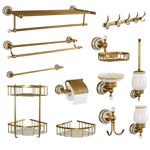 Planet Gates Ceramic Bathroom Products Round Base Brushed Accessories Set Antique Brass Bath Hardware Sets wall mounted anqtiue bathroom set