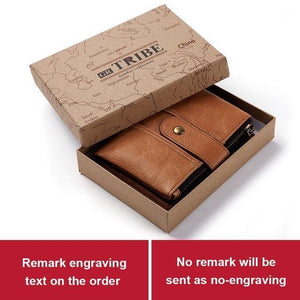 Planet Gates Chain and BOX Leather Free Engraving Rfid Wallet Men Crazy Horse Wallets Coin Purse Short Male Money Bag Mini Walet  Quality