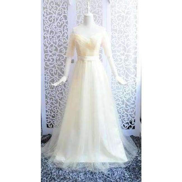 Planet Gates Champagne / 2 Black Purple Red Gray Cheap Bridesmaid Dresses A-Line Off the Shoulder Half Sleeve Wedding party dress SW0035